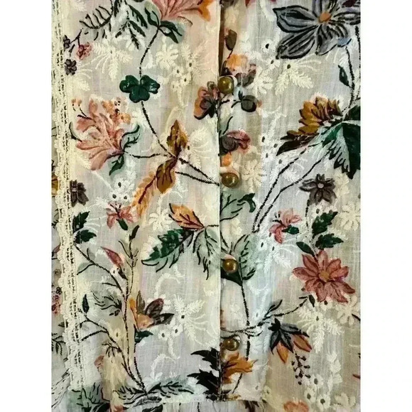 Ginevra for Anthropologie Cottage Core Lace Floral Babydoll Blouse Size Small - Picture 5 of 9